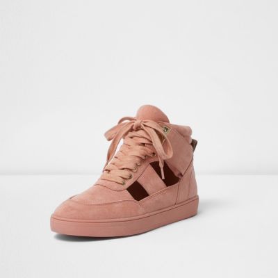 Pink cut out hi top trainers